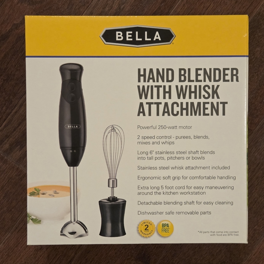 New Bella Hand Blender with Whisk Attachment